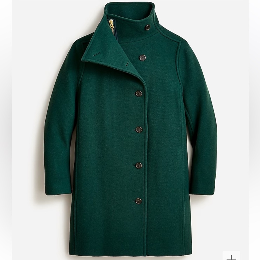 J. CREW Villa coat in Italian stadium cloth wool.  Brand NWT. Dark Forest sz 10